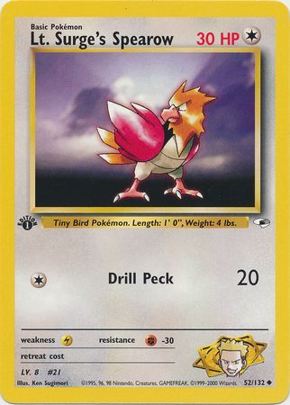 Lt. Surge's Spearow - 52/132 - Uncommon - 1st Edition available at 401 Games Canada