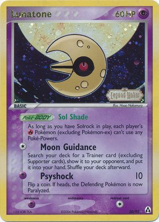 Lunatone - 20/92 - Rare - Reverse Holo available at 401 Games Canada