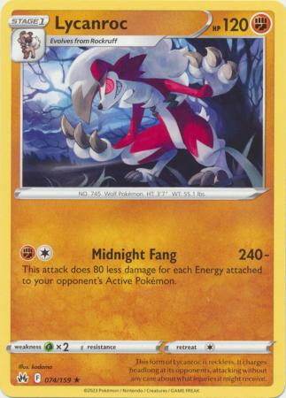 Lycanroc - 074/159 - Rare available at 401 Games Canada