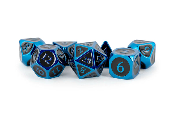 MDG - Metal Poly Dice Set - 16mm Blue w/ Black Enamel available at 401 Games Canada