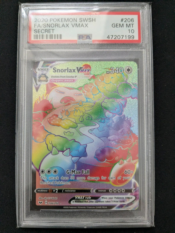 SNORLAX VMAX (206) - POKEMON SWORD & SHIELD - SECRET - FULL ART - GEM MT 10
