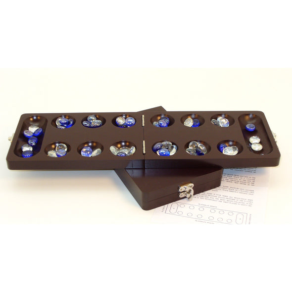 Mancala - Walnut Board with Glass Stones available at 401 Games Canada