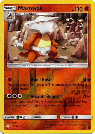 Marowak - 91/214 - Rare - Reverse Holo available at 401 Games Canada