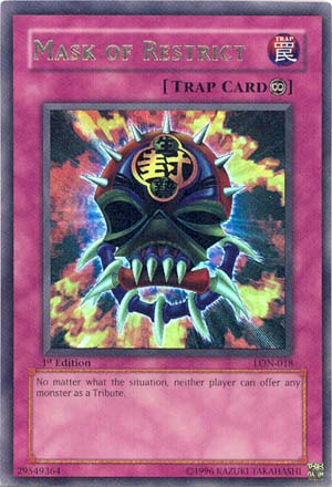 Mask of Restrict - LON-018 - Ultra Rare - 1st Edition available at 401 Games Canada