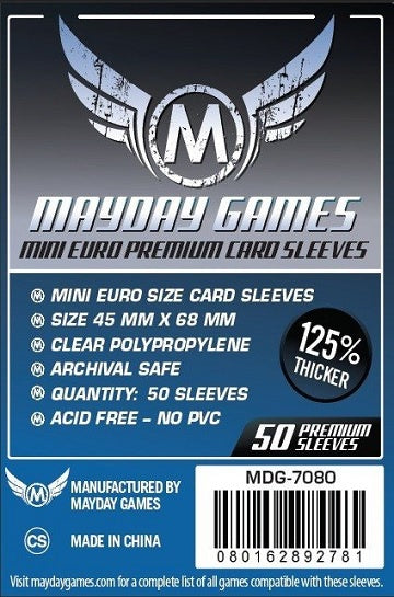 Mayday Games - 50ct - Premium Mini European Sleeves - 45mm x 68mm available at 401 Games Canada