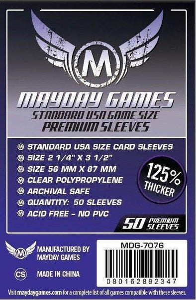 Mayday Games - 50ct - Standard USA Premium Sleeves 56 x 87mm - 125% Thicker available at 401 Games Canada