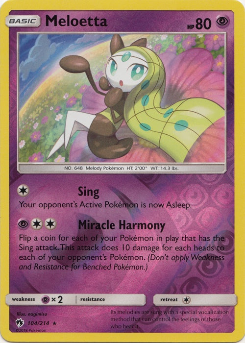 Meloetta - 104/214 - Rare - Reverse Holo available at 401 Games Canada