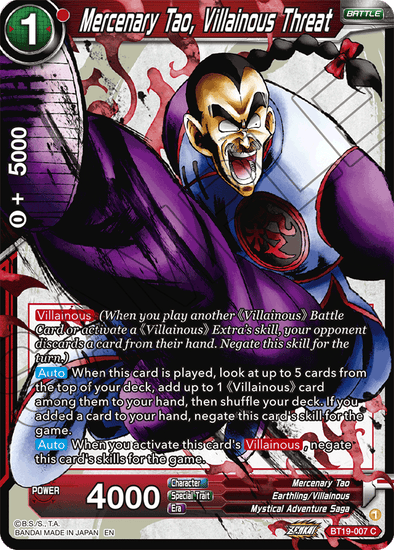 Mercenary Tao, Villainous Threat - BT19-007 - Common available at 401 Games Canada