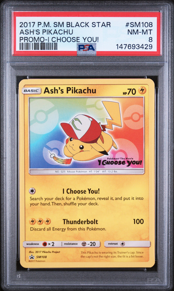 ASH'S PIKACHU (SM108) - POKEMON SM BLACK STAR PROMO - PROMO-I CHOOSE YOU! - NM-MT 8