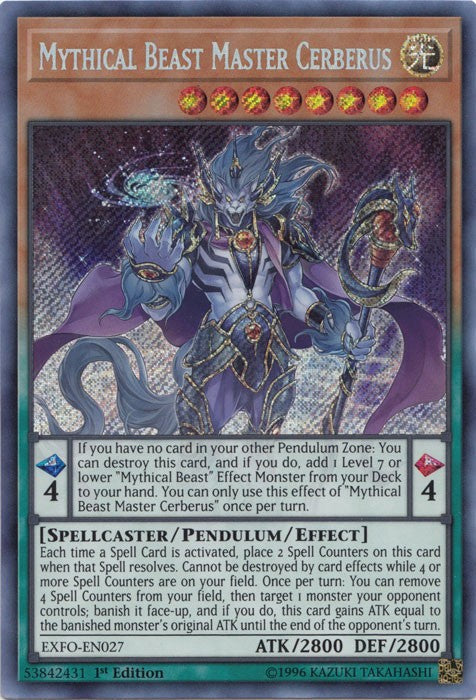 Mythical Beast Master Cerberus - EXFO-EN027 - Secret Rare - 1st Edition available at 401 Games Canada