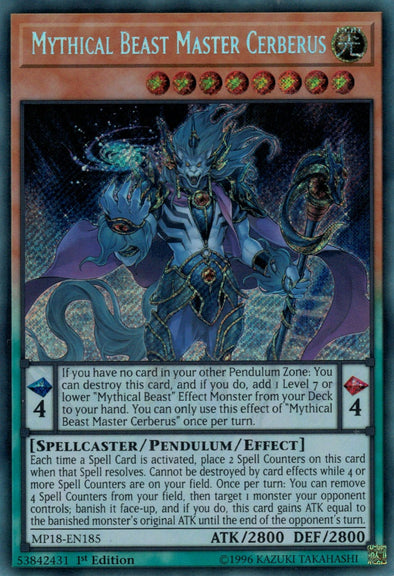 Mythical Beast Master Cerberus - MP18-EN185 - Secret Rare - 1st Edition available at 401 Games Canada