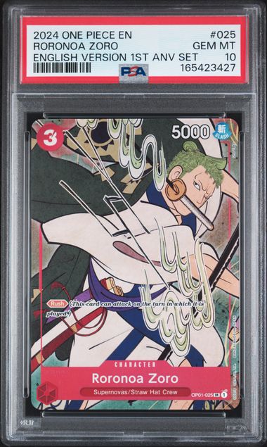 RORONOA ZORO (OP01-025) - 2024 ONE PIECE ENGLISH VERSION 1ST ANNIVERSARY SET - PROMO - GEM MT 10