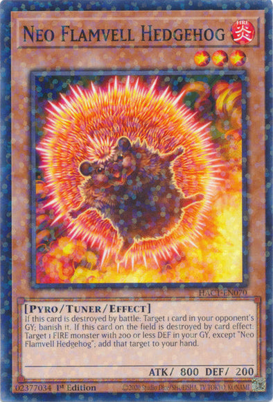 Neo Flamvell Hedgehog - HAC1-EN070 - Duel Terminal Normal Parallel Rare available at 401 Games Canada