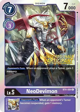 NeoDevimon - BT4-084 - (2022 Championship Online Regional) [Online Participant] available at 401 Games Canada