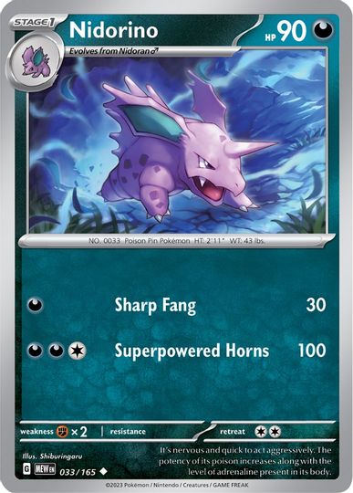 Nidorino - 033/165 - Uncommon available at 401 Games Canada