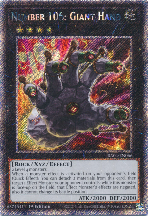 Number 106: Giant Hand (Platinum Secret Rare) - RA04-EN066 - Platinum Secret Rare - 1st Edition