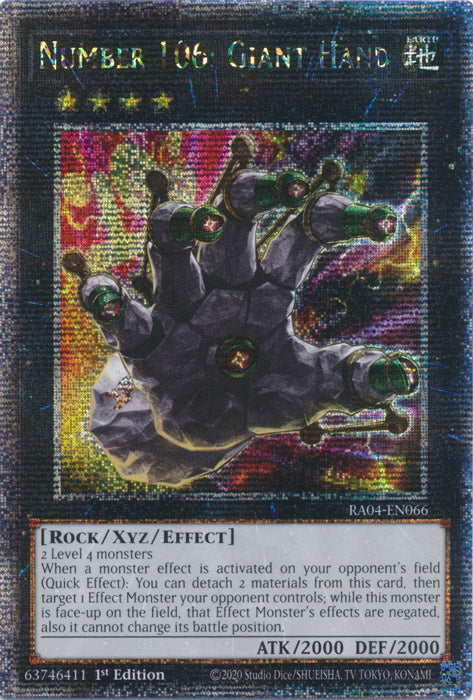 Number 106: Giant Hand - RA04-EN066 - Quarter Century Secret Rare - 1st Edition