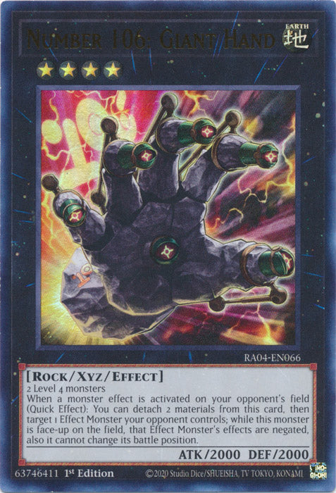 Number 106: Giant Hand (UR) - RA04-EN066 - Ultra Rare - 1st Edition