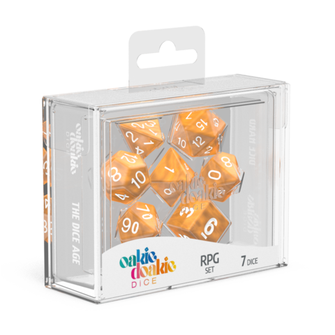 Oakie Doakie Dice Set - 7 Piece - Marble- Orange available at 401 Games Canada