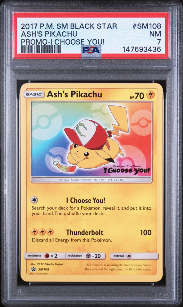 ASH'S PIKACHU (SM108) - POKEMON SM BLACK STAR PROMO - PROMO-I CHOOSE YOU! - NM 7