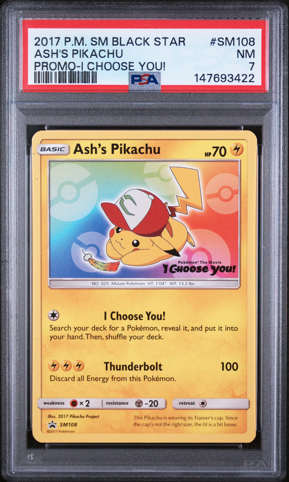 ASH'S PIKACHU (SM108) - POKEMON SM BLACK STAR PROMO - PROMO-I CHOOSE YOU! - NM 7
