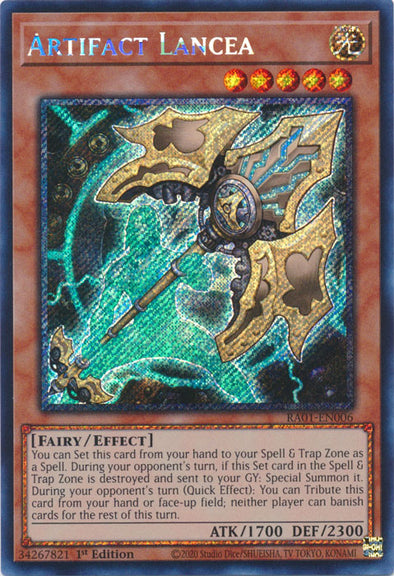 Artifact Lancea (Platinum Secret Rare) - RA01-EN006 - Platinum Secret Rare - 1st Edition available at 401 Games Canada