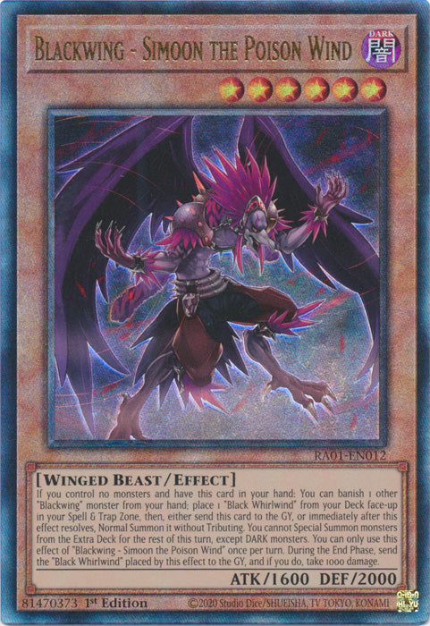 Blackwing - Simoon the Poison Wind (PUR) - RA01-EN012 - Prismatic Ultimate Rare - 1st Edition available at 401 Games Canada