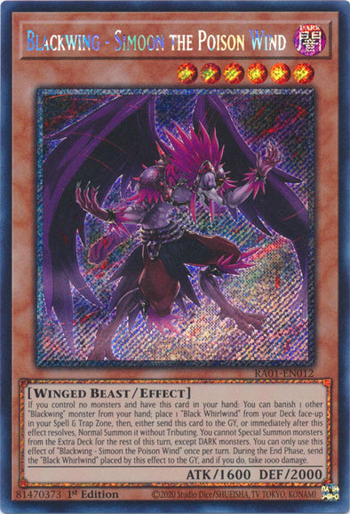 Blackwing - Simoon the Poison Wind (Platinum Secret Rare) - RA01-EN012 - Platinum Secret Rare - 1st Edition available at 401 Games Canada