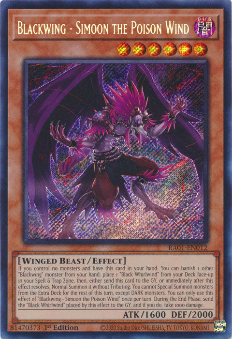 Blackwing - Simoon the Poison Wind (Secret Rare) - RA01-EN012 - Secret Rare - 1st Edition available at 401 Games Canada