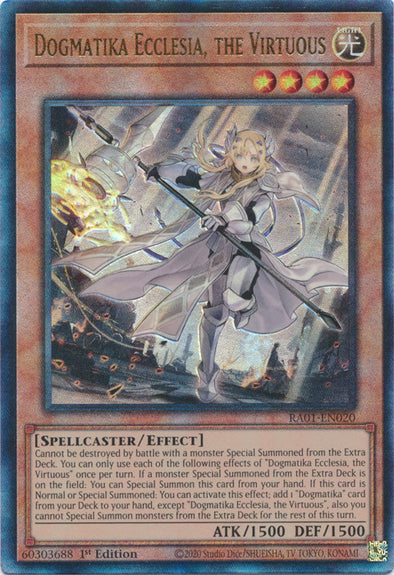 Dogmatika Ecclesia, the Virtuous (PUR) - RA01-EN020 - Prismatic Ultimate Rare - 1st Edition available at 401 Games Canada