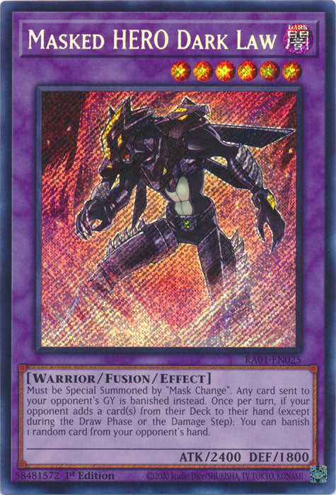 Masked HERO Dark Law (Secret Rare) - RA01-EN025 - Secret Rare - 1st Edition available at 401 Games Canada