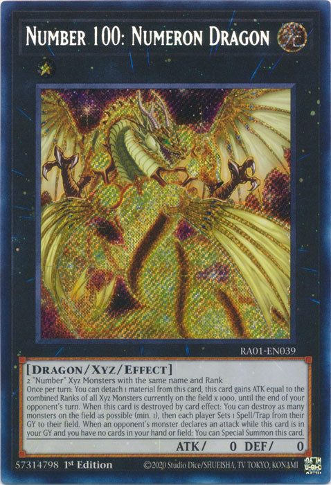 Number 100: Numeron Dragon (Secret Rare) - RA01-EN039 - Secret Rare - 1st Edition available at 401 Games Canada