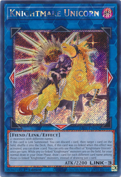 Knightmare Unicorn (Alternate Art) (Platinum Secret Rare) - RA01-EN043 - Platinum Secret Rare - 1st Edition available at 401 Games Canada