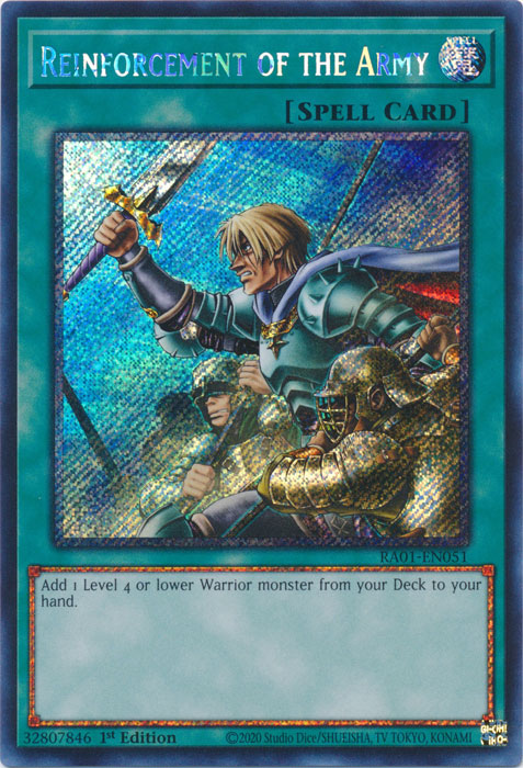 Reinforcement of the Army (Platinum Secret Rare) - RA01-EN051 - Platinum Secret Rare - 1st Edition available at 401 Games Canada