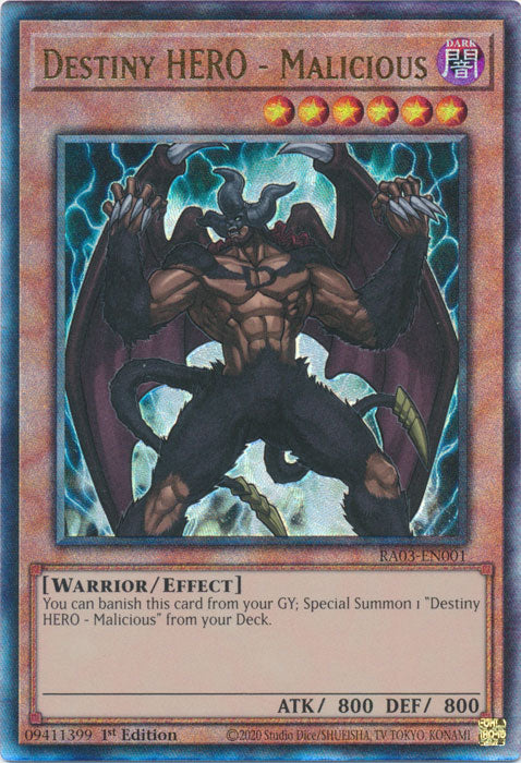 Destiny HERO - Malicious (PUR) - RA03-EN001 - Prismatic Ultimate Rare - 1st Edition