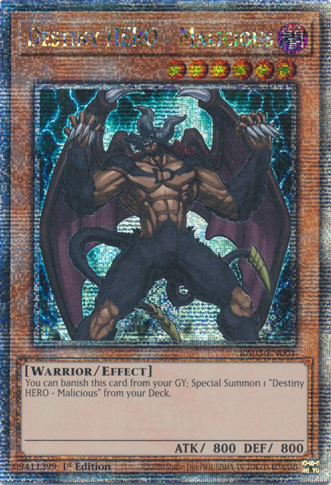 Destiny HERO - Malicious - RA03-EN001 - Quarter Century Secret Rare - 1st Edition