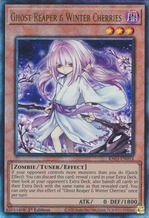 Ghost Reaper & Winter Cherries (Alternate Art) (PUR) - RA03-EN014 - Prismatic Ultimate Rare - 1st Edition