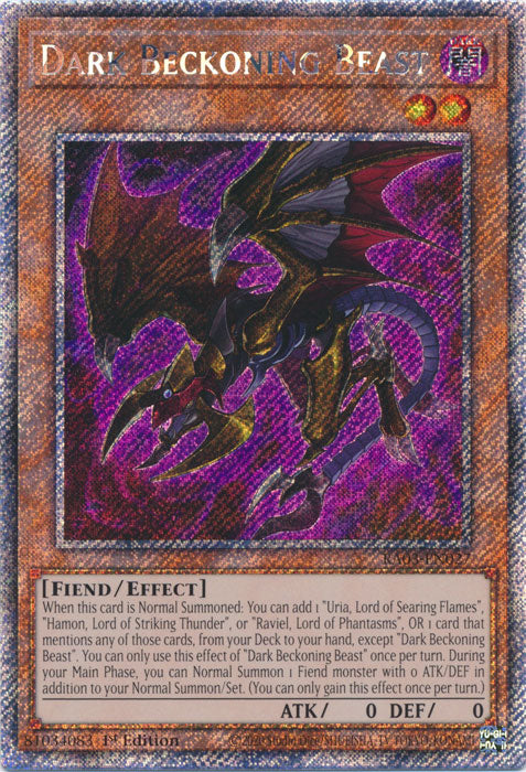 Dark Beckoning Beast (Platinum Secret Rare) - RA03-EN027 - Platinum Secret Rare - 1st Edition