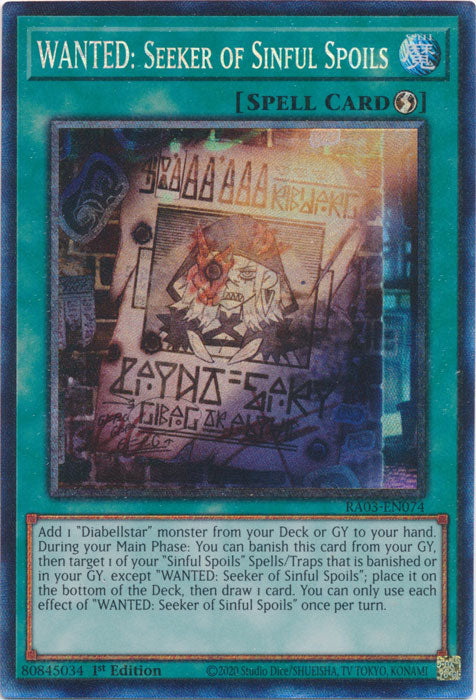 WANTED: Seeker of Sinful Spoils (PCR) - RA03-EN074 - Prismatic Collector's Rare - 1st Edition