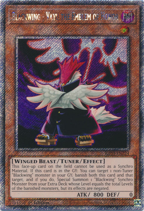 Blackwing - Vayu the Emblem of Honor (Platinum Secret Rare) - RA03-EN224 - Platinum Secret Rare - 1st Edition