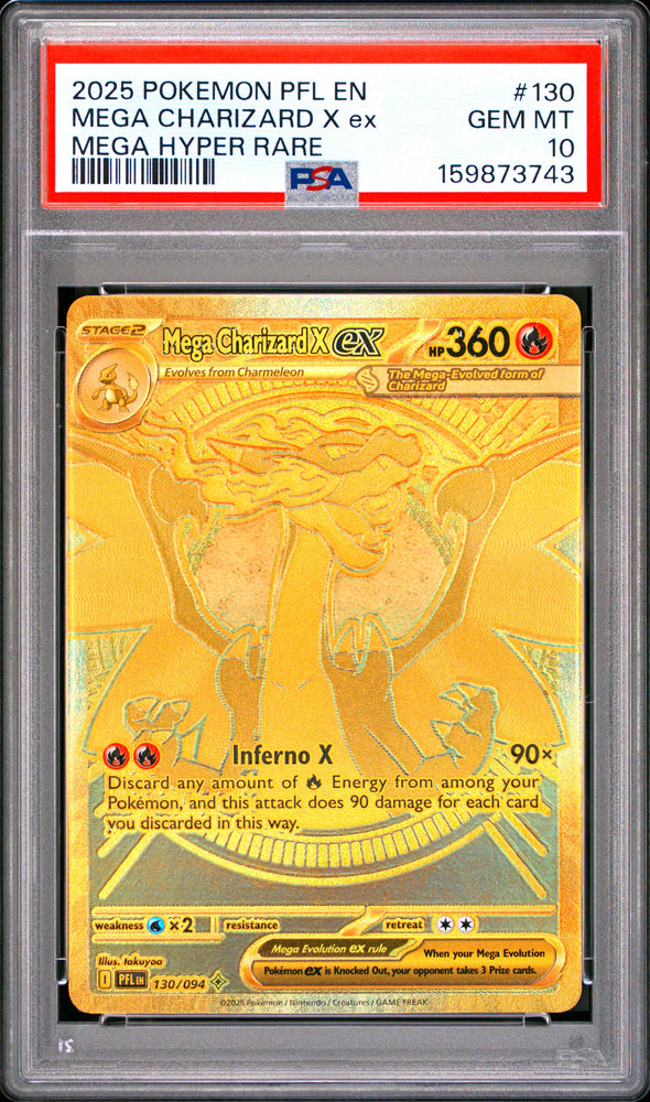MEGA CHARIZARD X ex (130) - POKEMON PFL EN-PHANTASMAL FLAMES - MEGA HYPER RARE - GEM MT 10