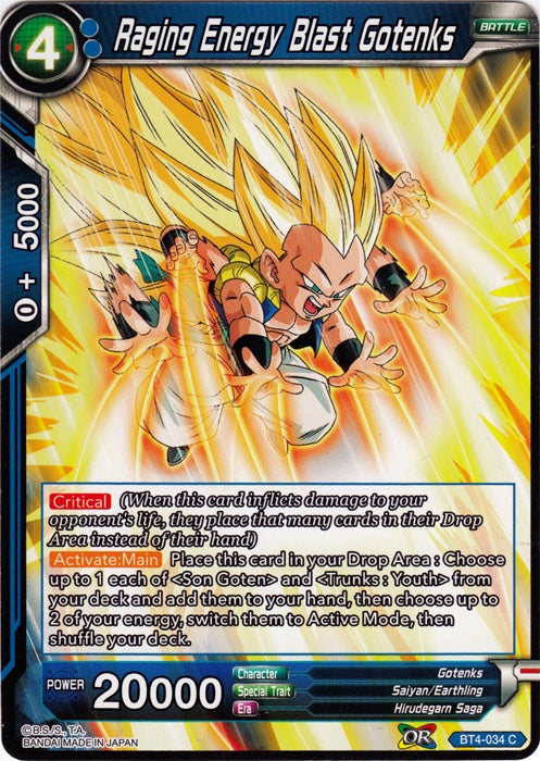 Raging Energy Blast Gotenks - BT4-034 - Common (Foil) available at 401 Games Canada