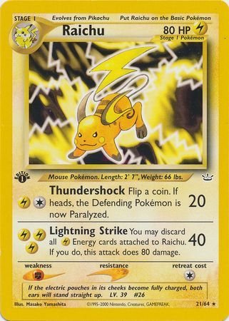 Raichu - 21/64 - Rare - 1st Edition available at 401 Games Canada