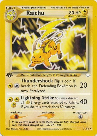 Raichu - 21/64 - Rare - 1st Edition available at 401 Games Canada