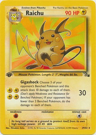 Raichu - 29/62 - Rare - 1st Edition available at 401 Games Canada