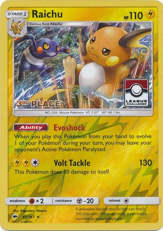 Raichu - 41/147 - League Promo (3rd Place) available at 401 Games Canada