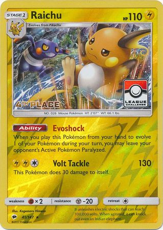 Raichu - 41/147 - League Promo (4th Place) available at 401 Games Canada