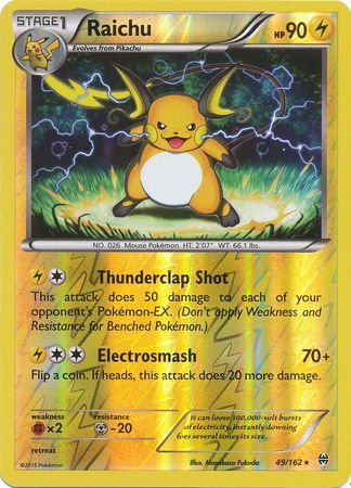 Raichu - 49/162 - Rare - Reverse Holo available at 401 Games Canada