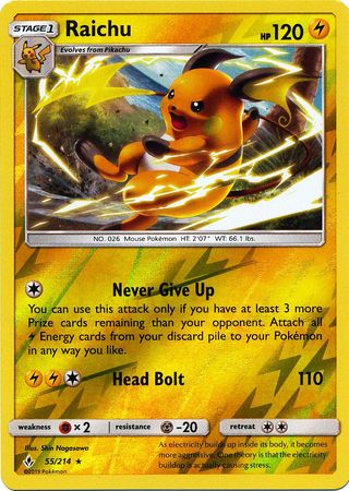 Raichu - 55/214 - Rare - Reverse Holo available at 401 Games Canada