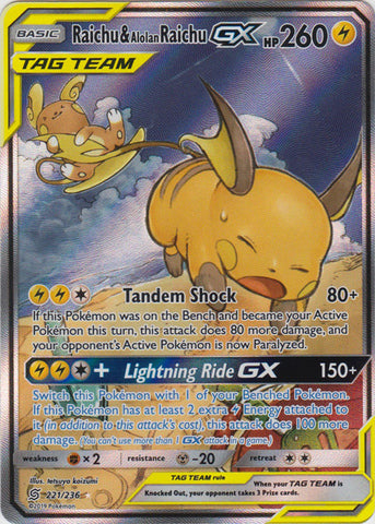 Raichu & Alolan Raichu GX - 221/236 - Alternate Art Ultra Rare available at 401 Games Canada